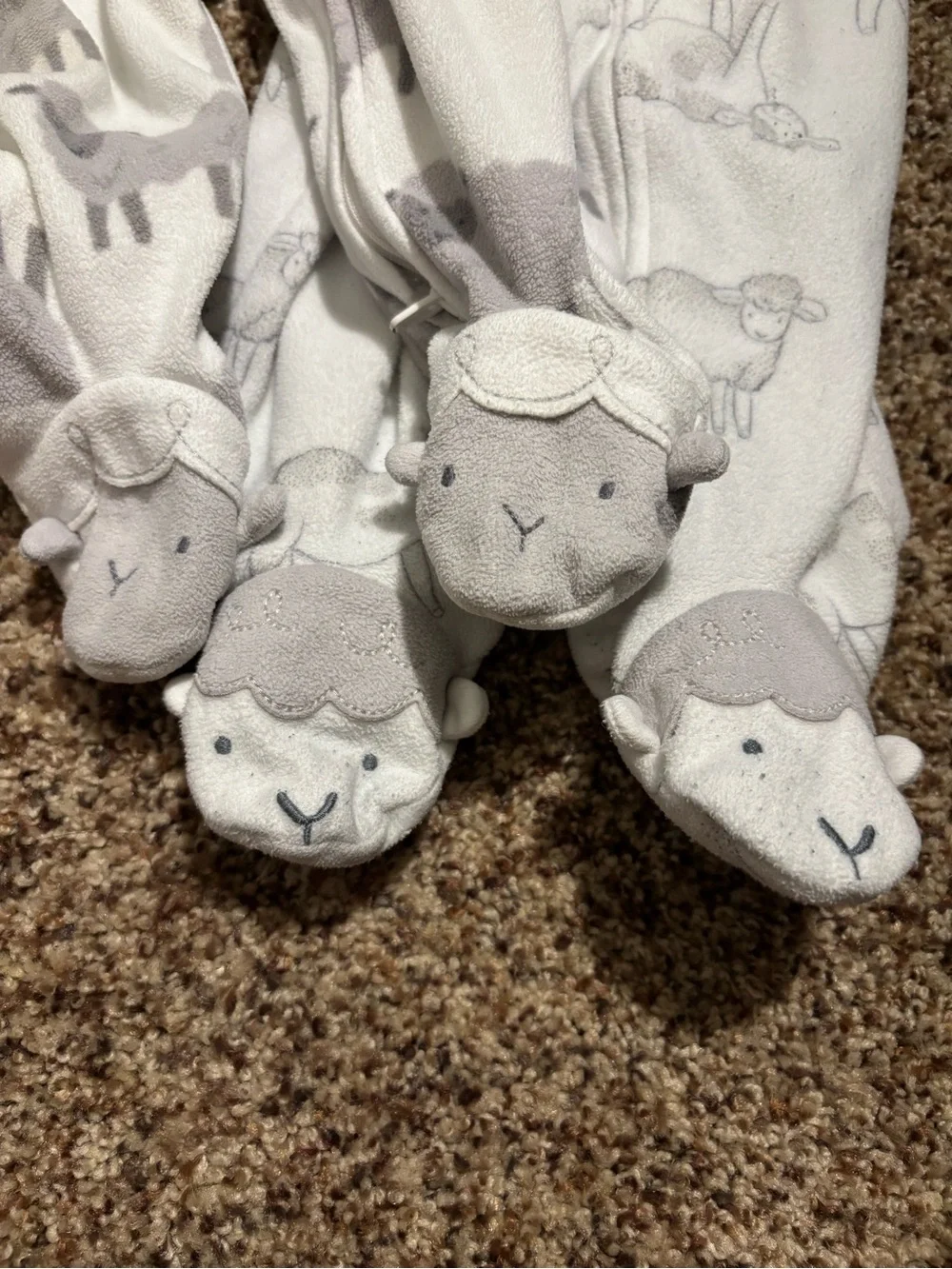 Carter's White & Light Gray Sheep Print Footed Sleepers - 2 Pack